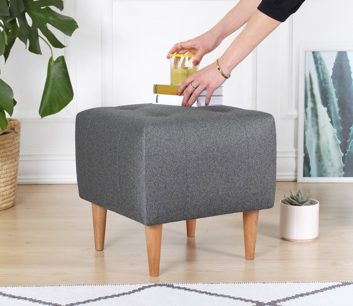 Atelier Del Sofa Puf de Terciopelo Gris - Confort, Estilo y Durabilidad con Patas de Madera. Dimensiones 43x43x43 cm